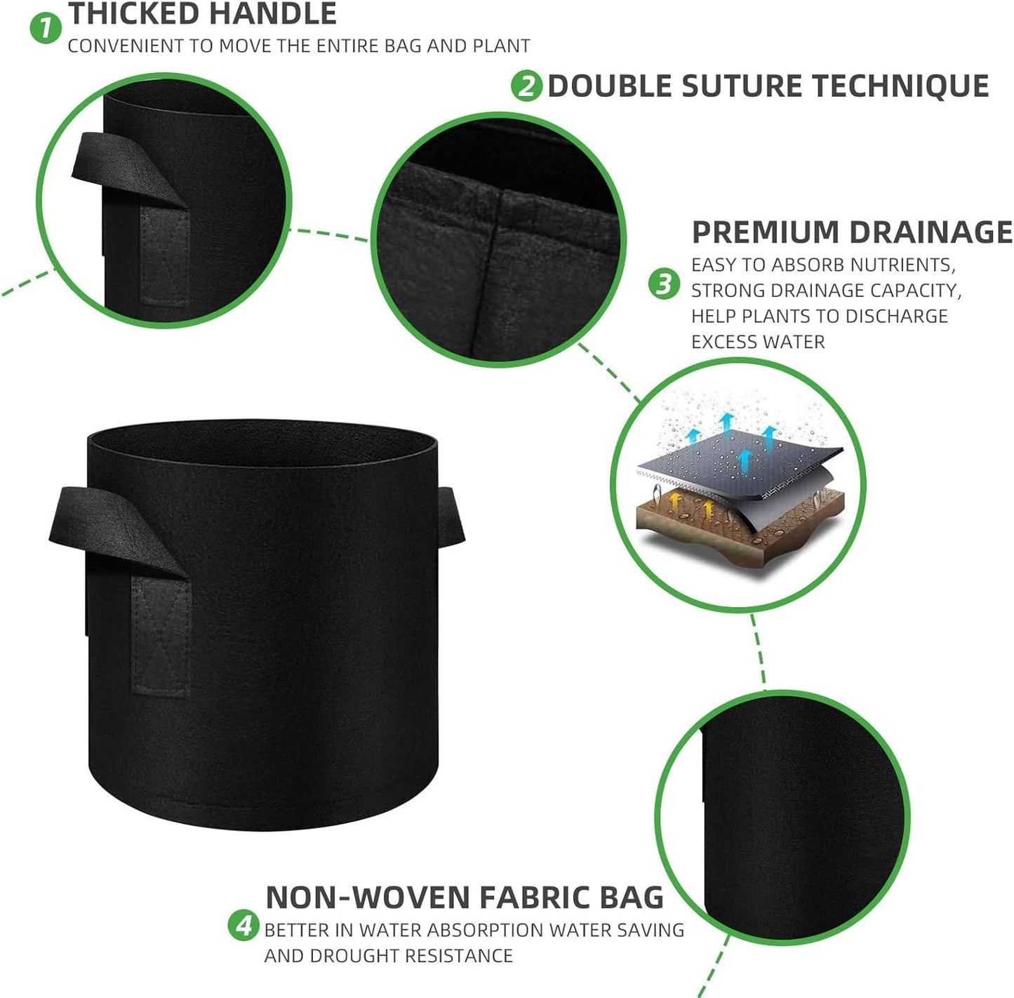 Fabric Grow Bags 5 Gallon (5-Pack)